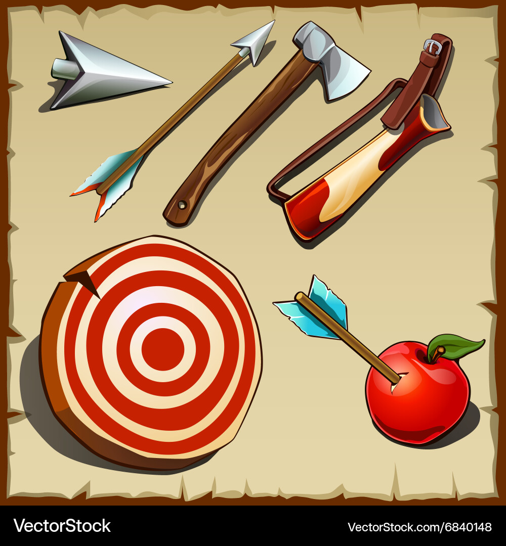 Archery set and tools for hunter Royalty Free Vector Image