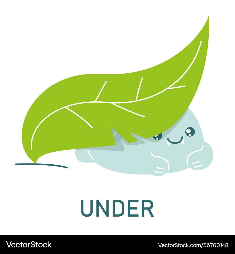 Cute Dinosaur Under Leaf Learning Preposition Vector Image