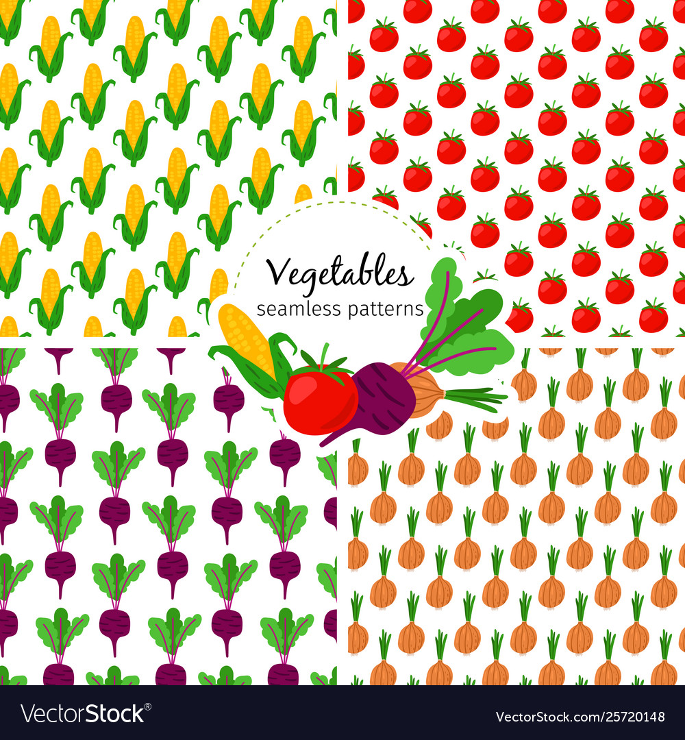 Vegetables seamless patterns set corn Royalty Free Vector