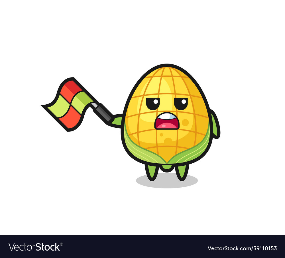 Corn cartoon as the line judge hold the flag up Vector Image