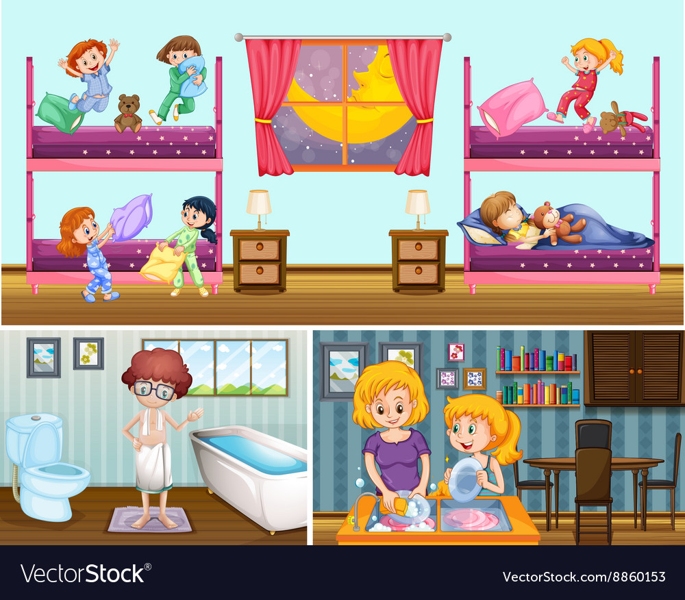 Four scenes of rooms in the house Royalty Free Vector Image