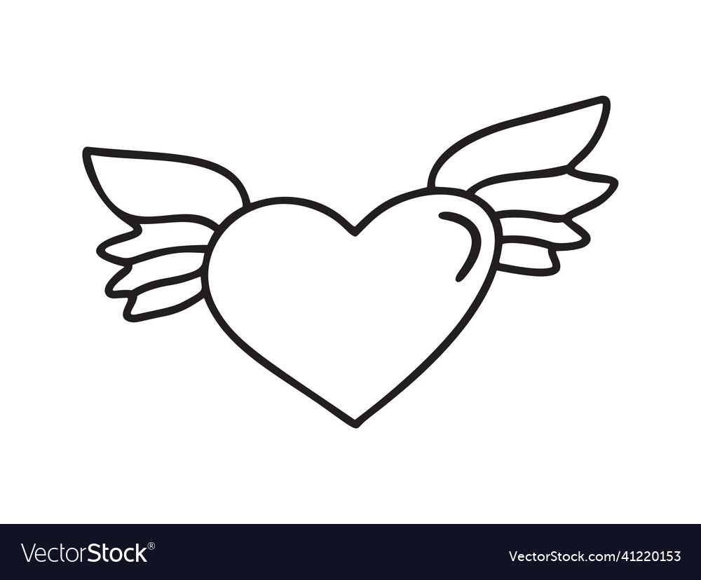 Love monoline icon doodle heart with wings Vector Image