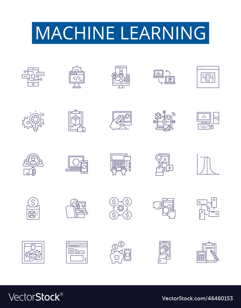 Machine learning line icons signs set design Vector Image