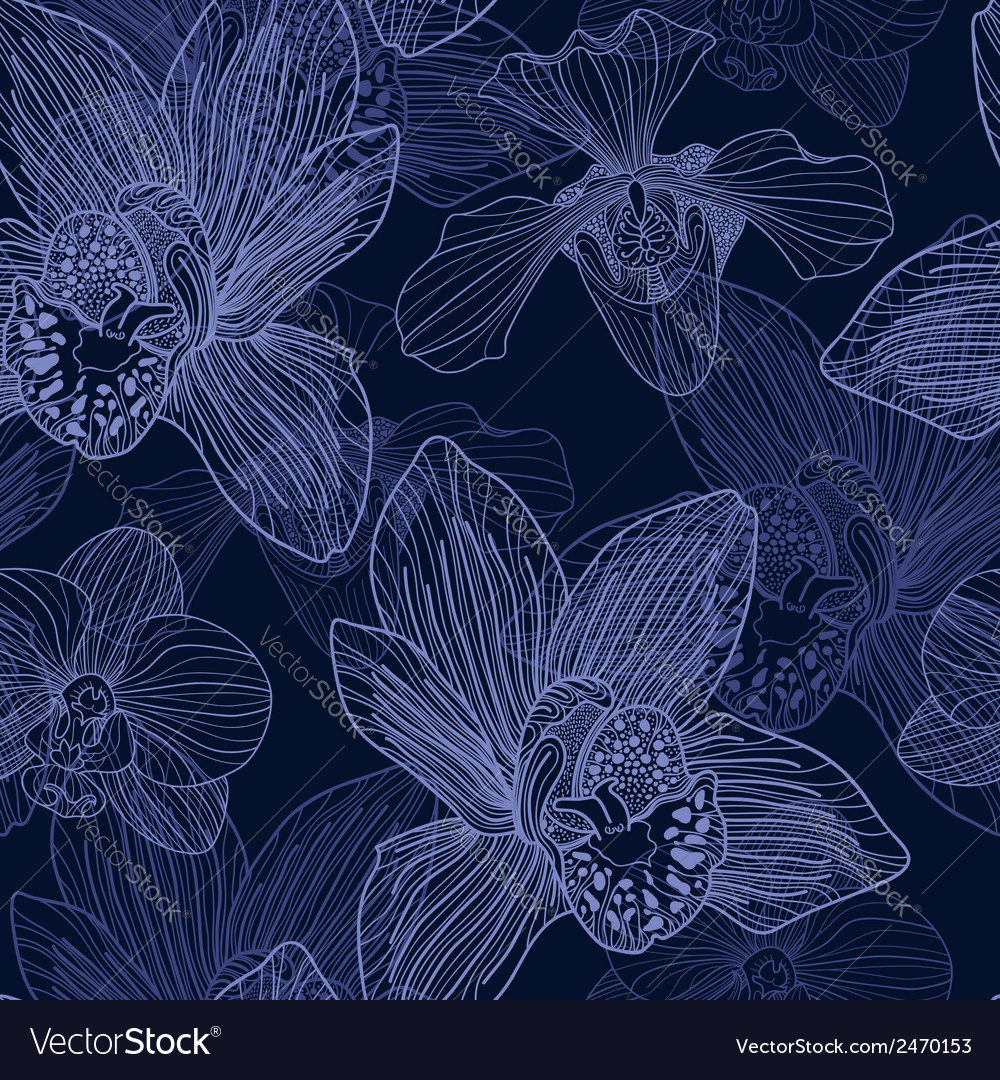 Orchid engraving seamless pattern