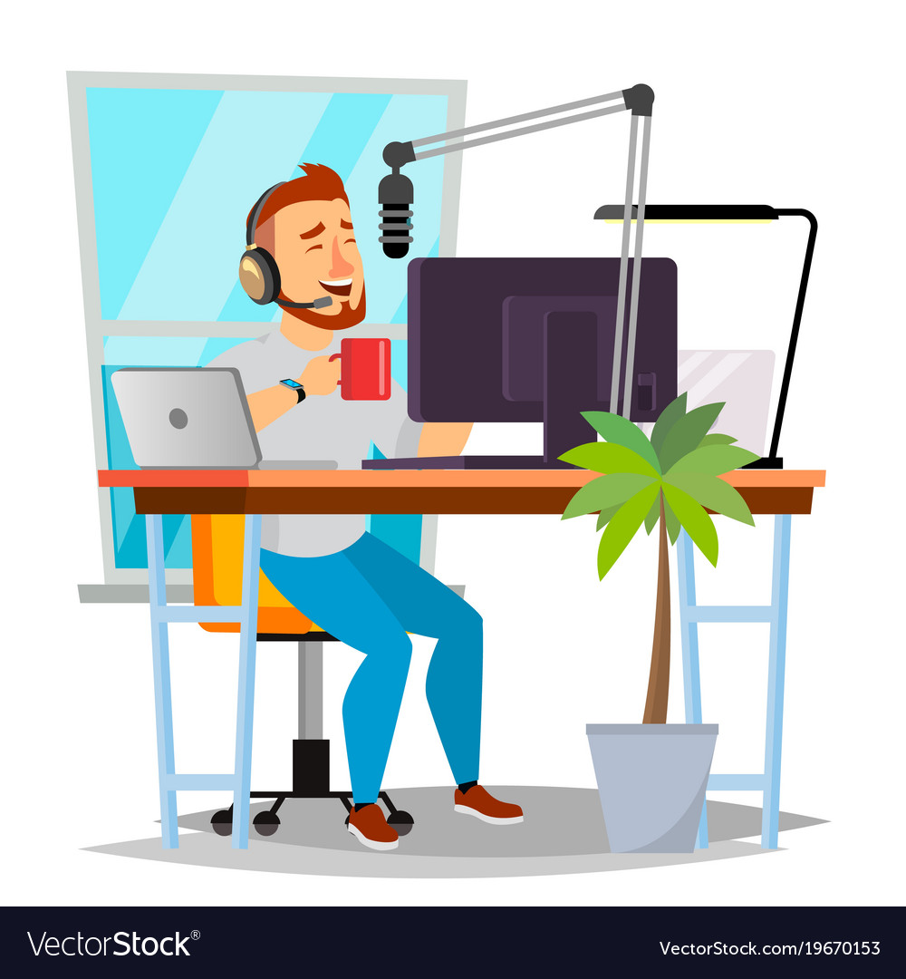 Radio Dj Man Broadcasting Modern Radio Royalty Free Vector