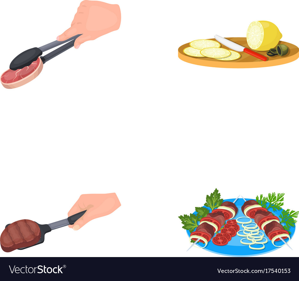 Tongs With Steak Fried Meat On A Scoop Slicing Vector Image