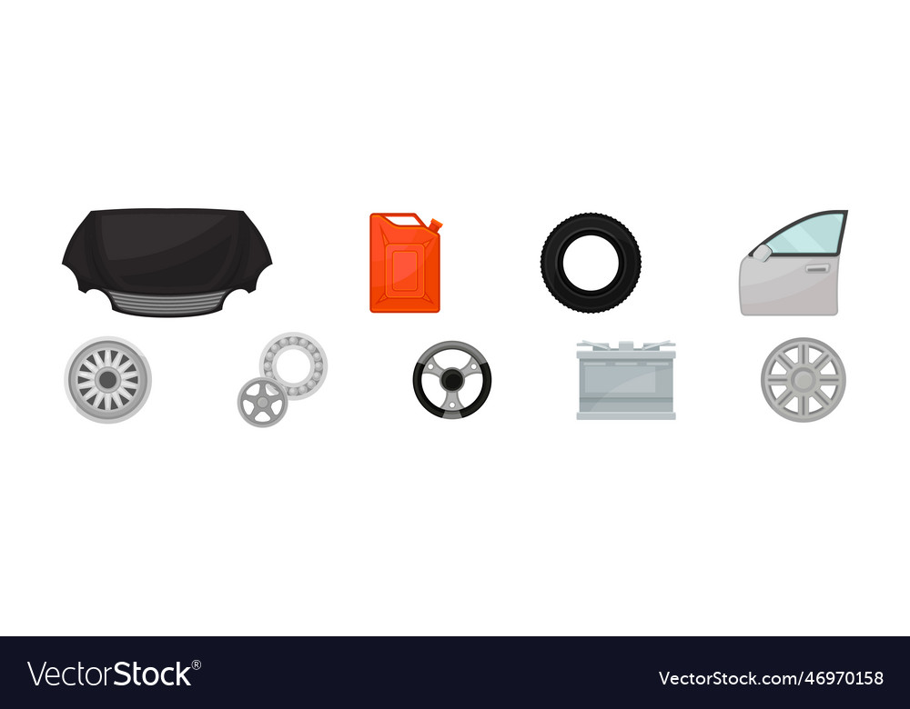 Car and auto spare parts with tyre ring Royalty Free Vector