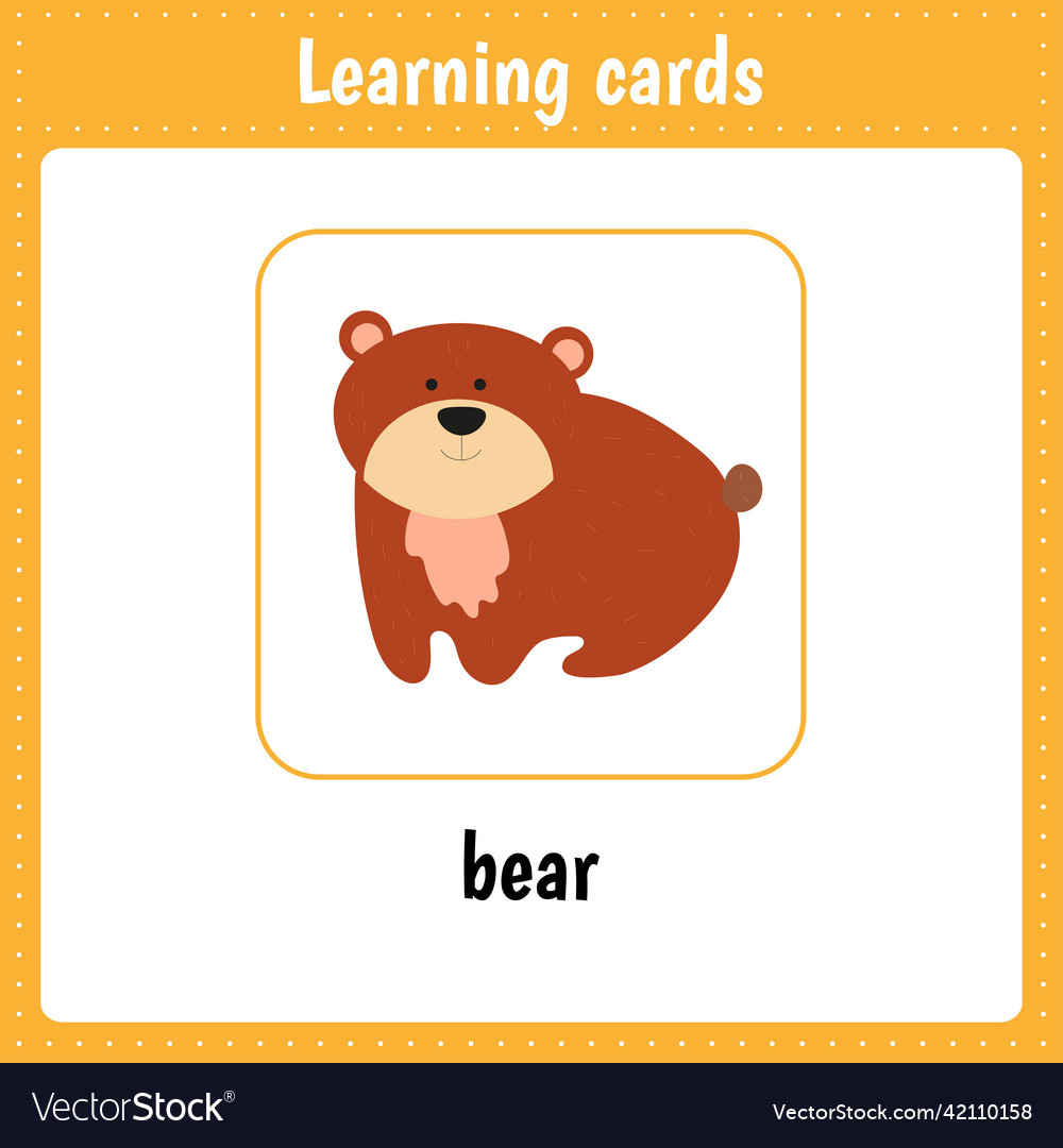 Learning Cards For Kids Animals Bear Royalty Free Vector