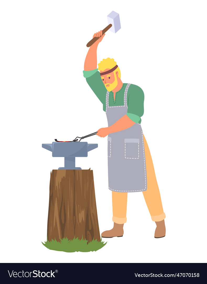 Male blacksmith master striking at anvil Vector Image