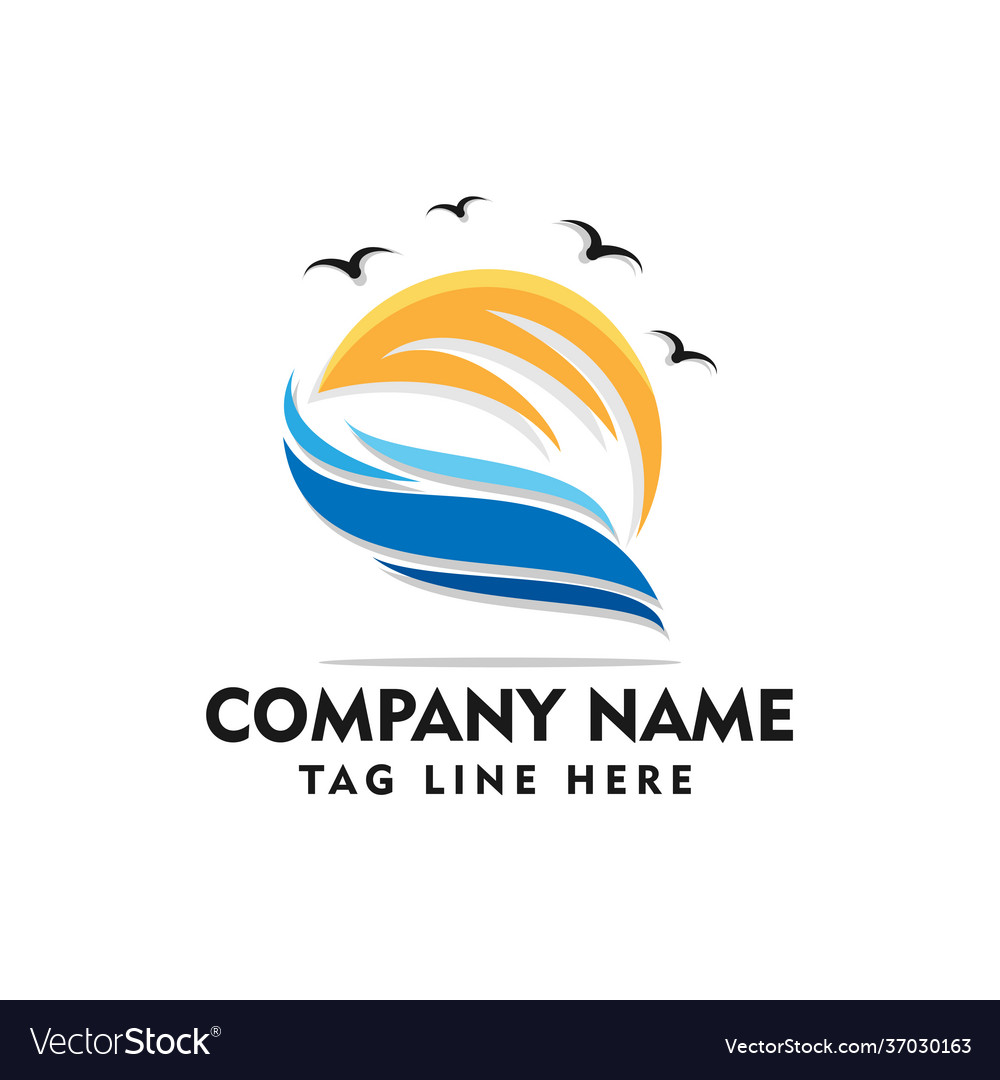 Abstract sun icon template and sea icon logo vector image Abstract sun icon template and sea icon logo