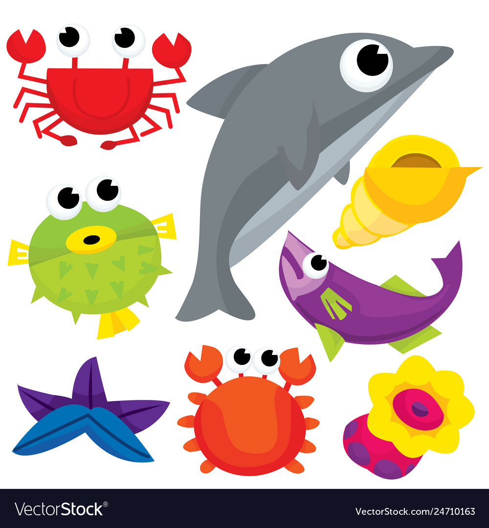 Sea creatures Royalty Free Vector Image - VectorStock