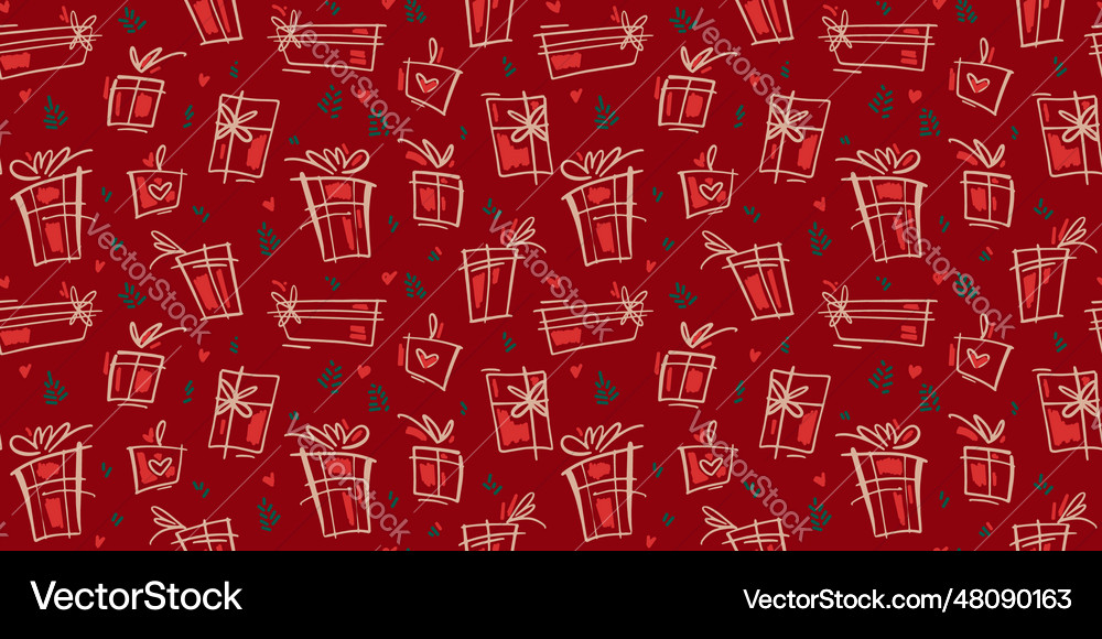 Seamless pattern with hand drawn gift boxes Vector Image