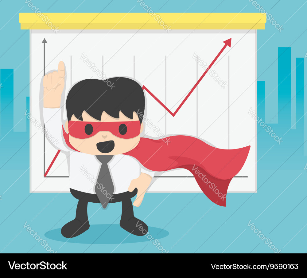 Super businessman with growing graph business Vector Image
