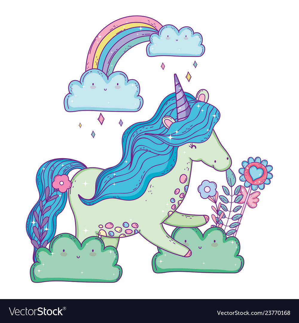 Beautiful little unicorn with rainbow in the Vector Image