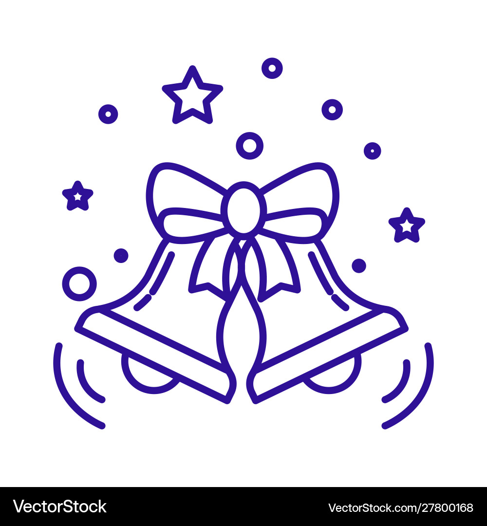 Christmas bells with bow ribbon linear icon Vector Image