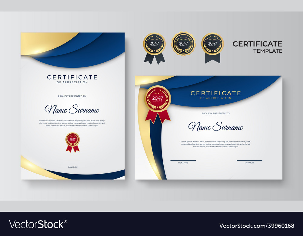 Elegant blue and gold diploma certificate template