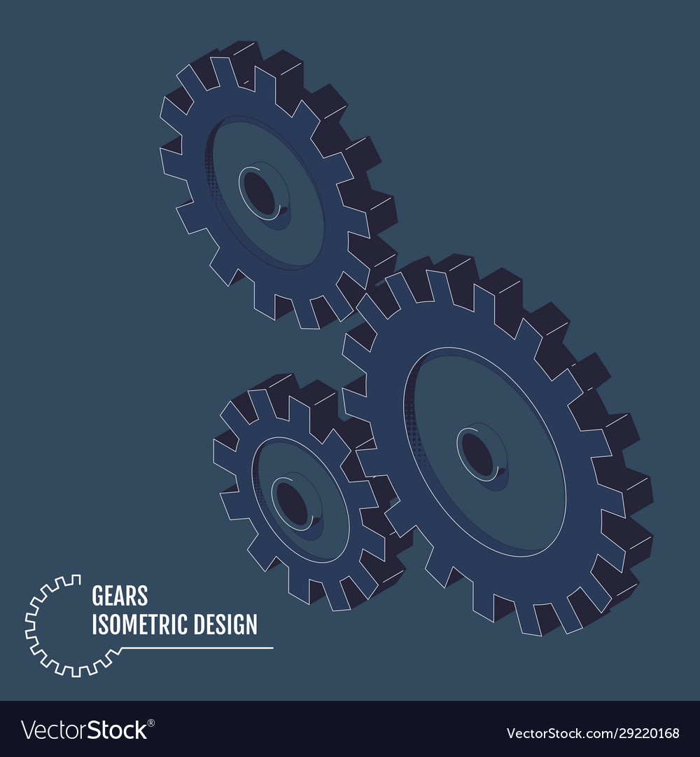 Isometric Gears On Grey Background Royalty Free Vector Image