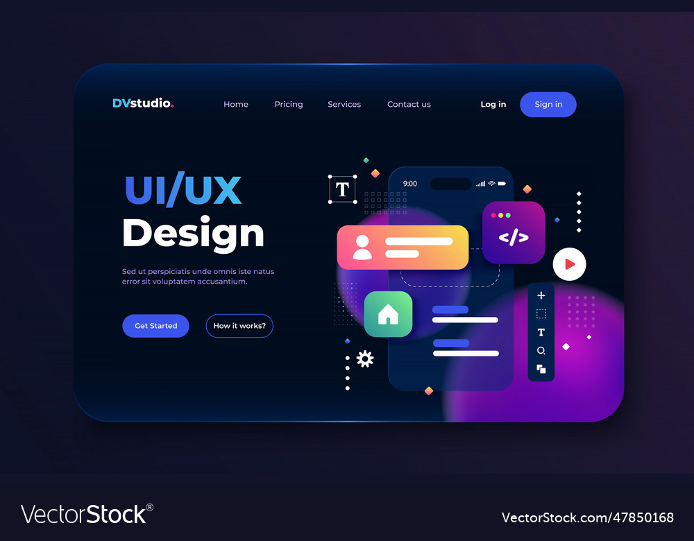 Modern 3d of landing page ui design Royalty Free Vector