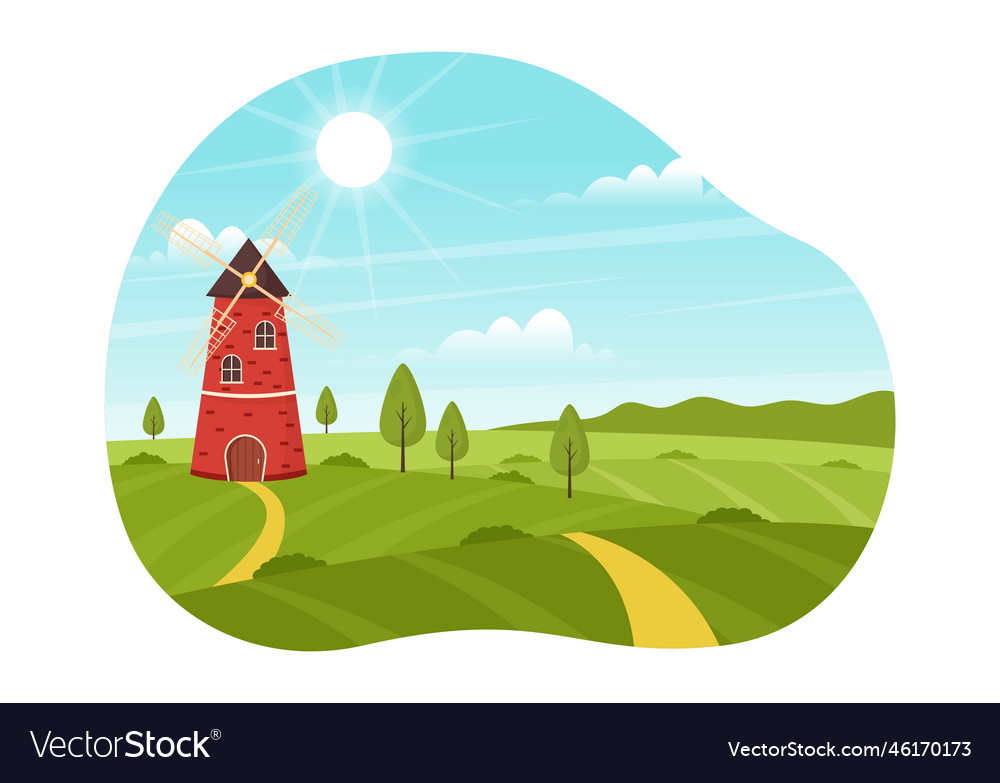 Bread mill with wheat sacks various breads Vector Image