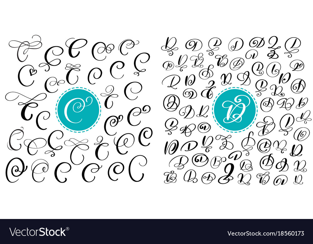 Set of hand drawn calligraphy letters c and Vector Image