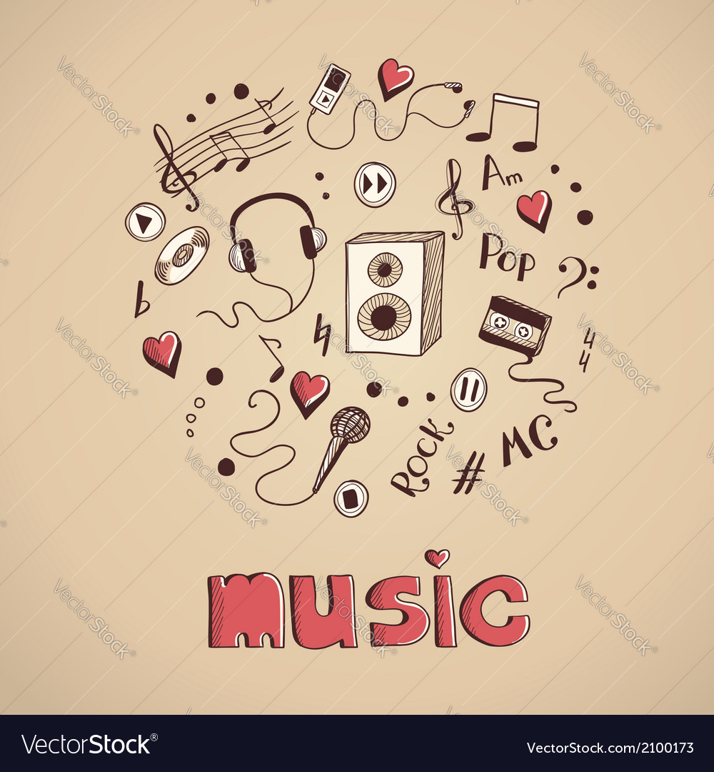 Sketch of music elements Royalty Free Vector Image