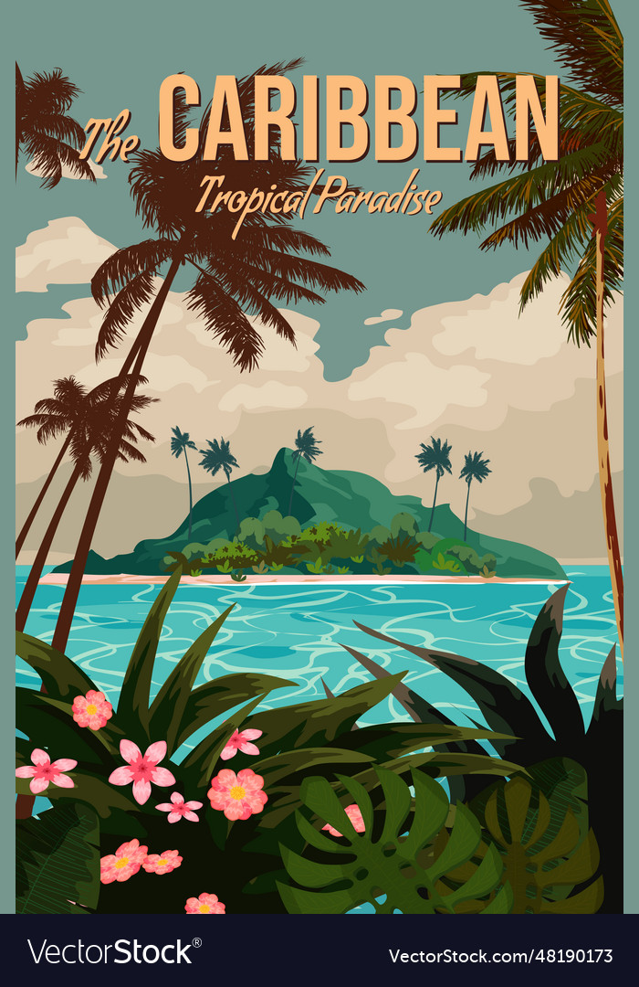 Travel poster caribbean tropical island resort Vector Image