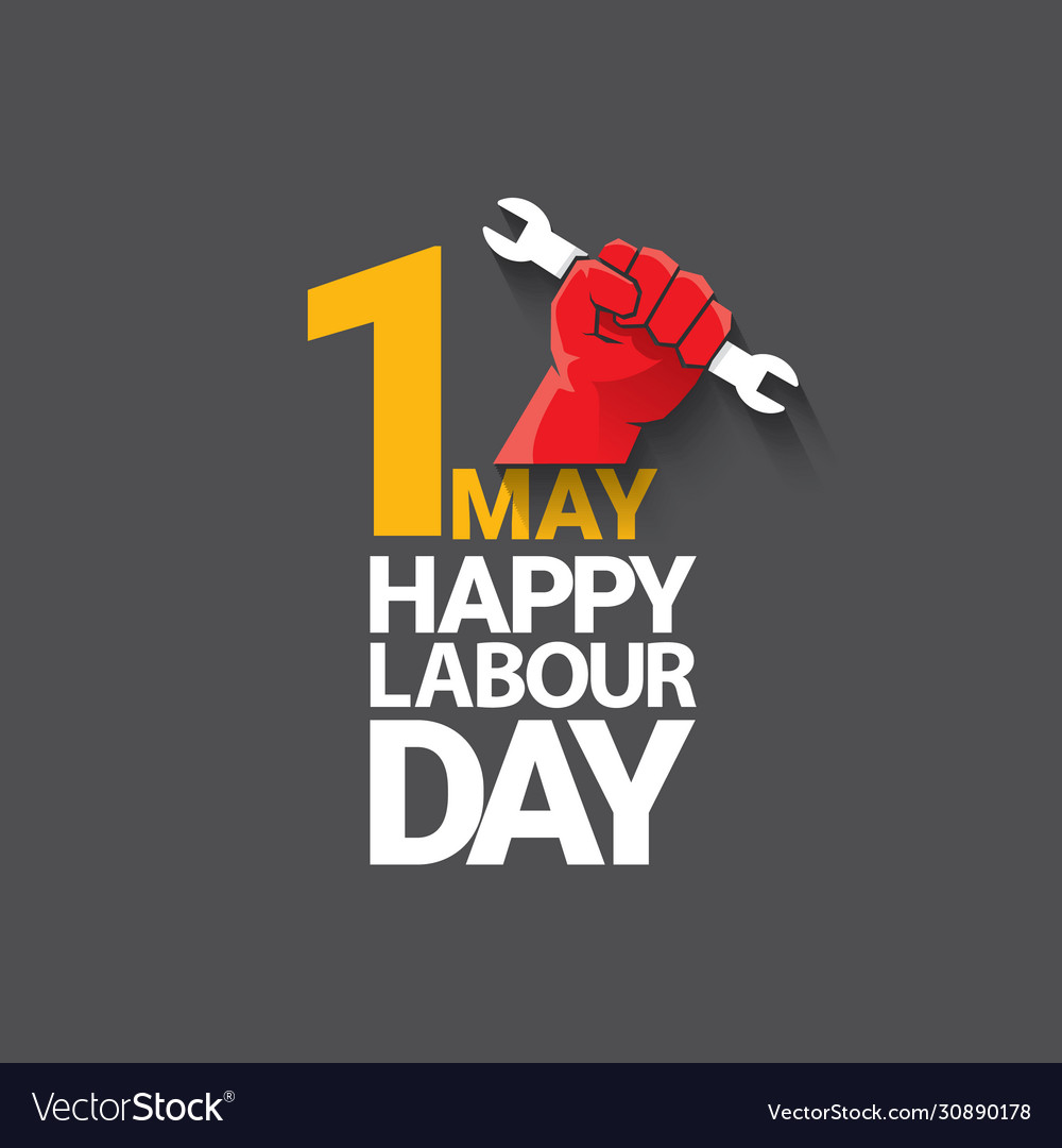 1 may happy labour day label with strong Vector Image