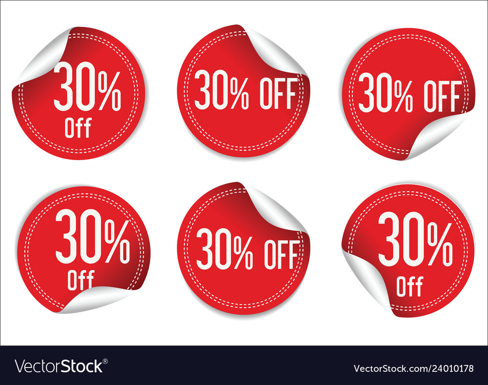 30 percent off red paper sale stickers Royalty Free Vector