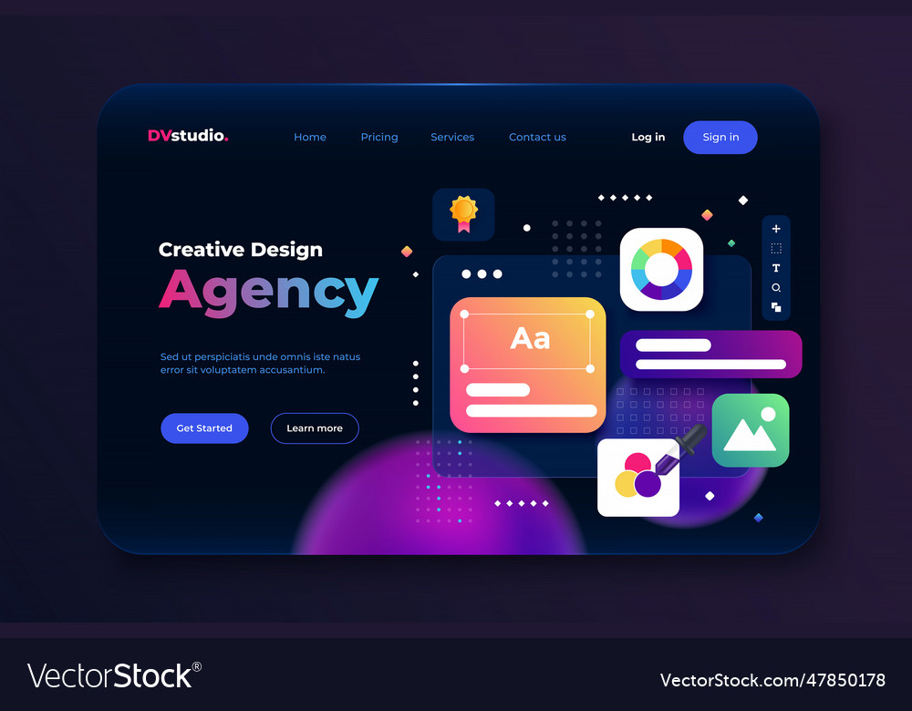 Web site landing page with 3d smart tv Royalty Free Vector