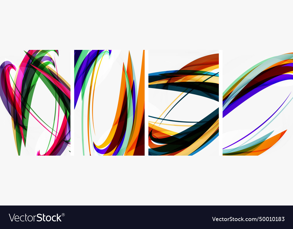 Colorful Wave Lines Poster Set For Wallpaper Vector Image