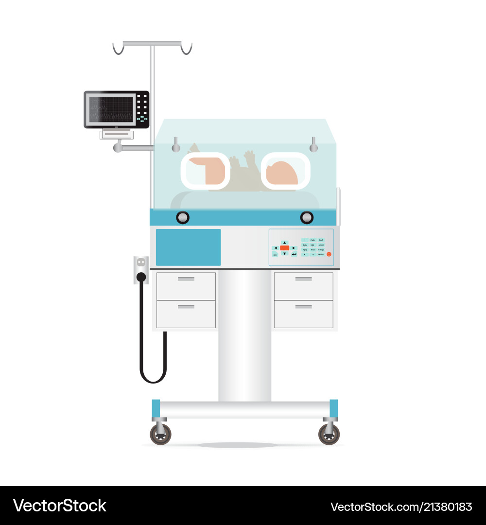 Infant incubator technology with new born bain Vector Image