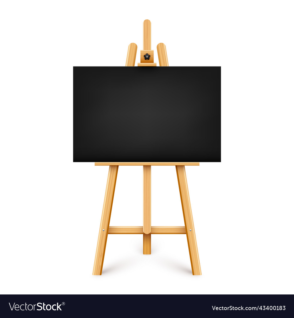 Realistic paint desk with blank black canvas Vector Image