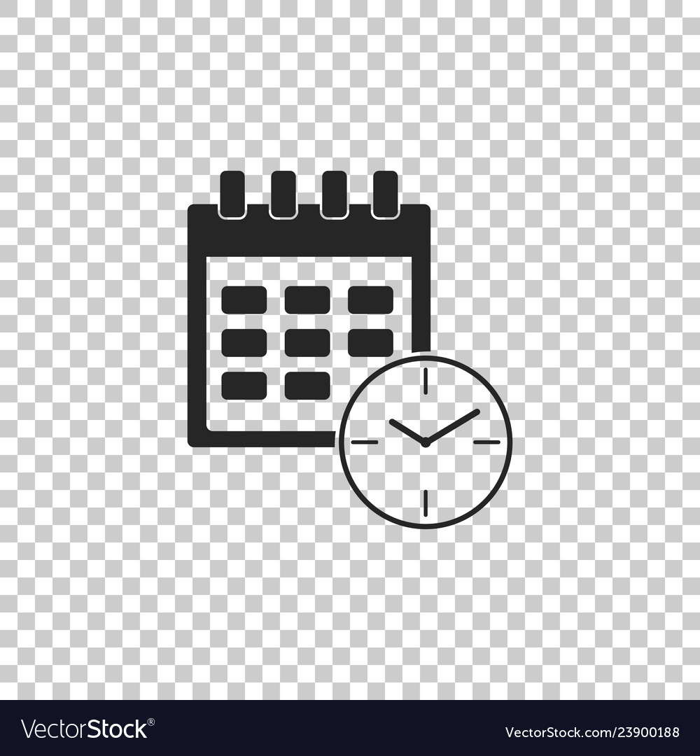 Calendar And Clock Icon On Transparent Background Vector Image