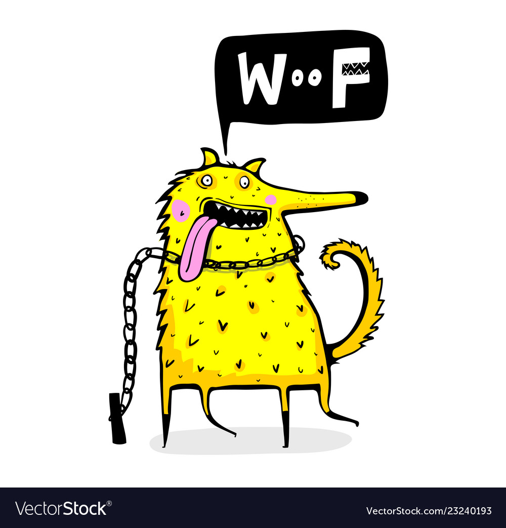 Cute quirky dog speech bubble say woof Royalty Free Vector