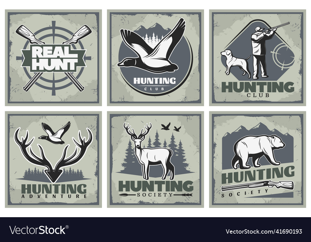 Hunting adventure posters set Royalty Free Vector Image