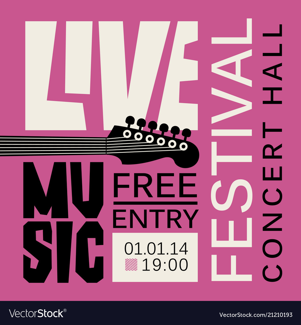 Poster for live music festival with guitar Vector Image