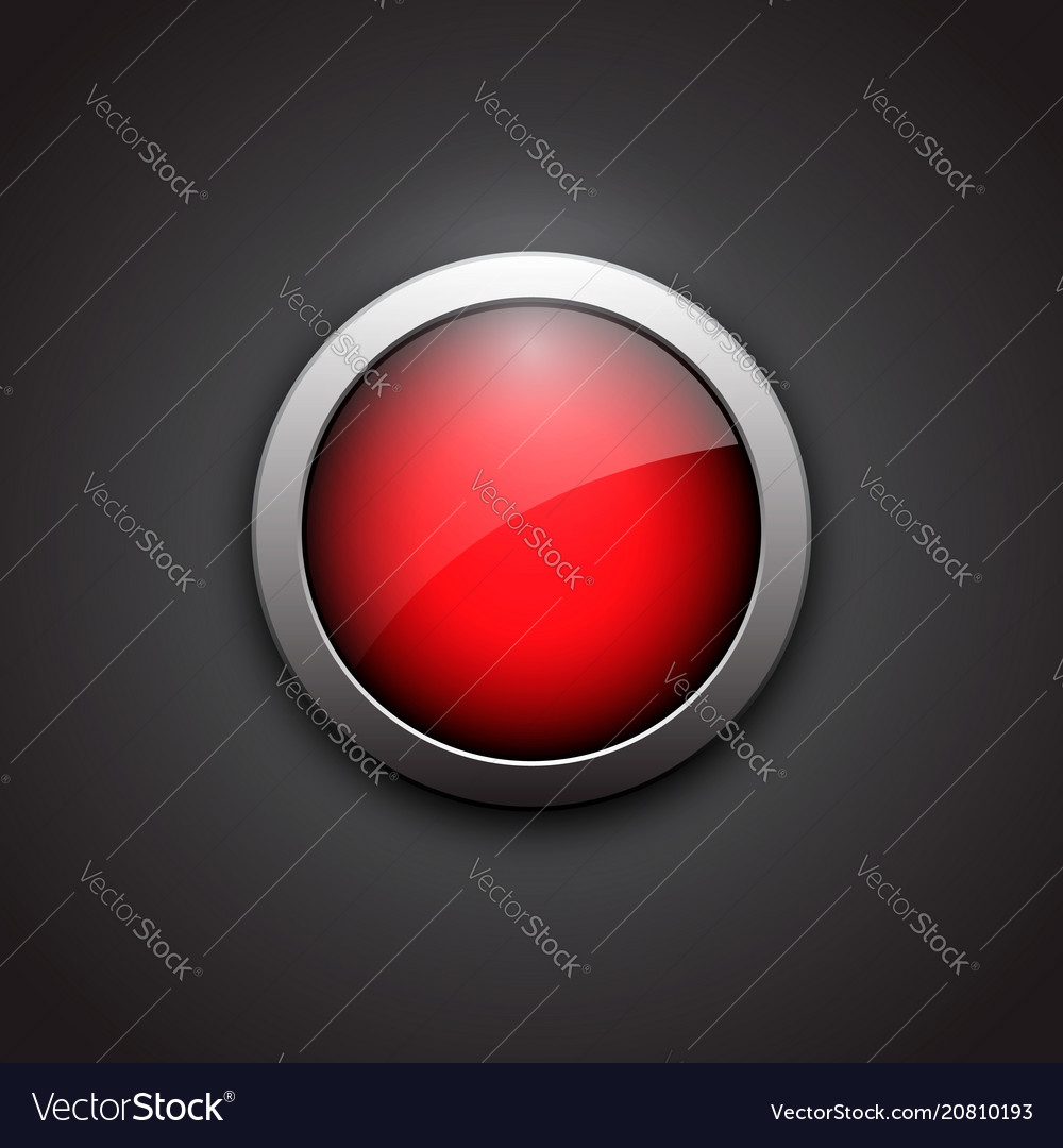 Red shiny button with metallic elements button Vector Image