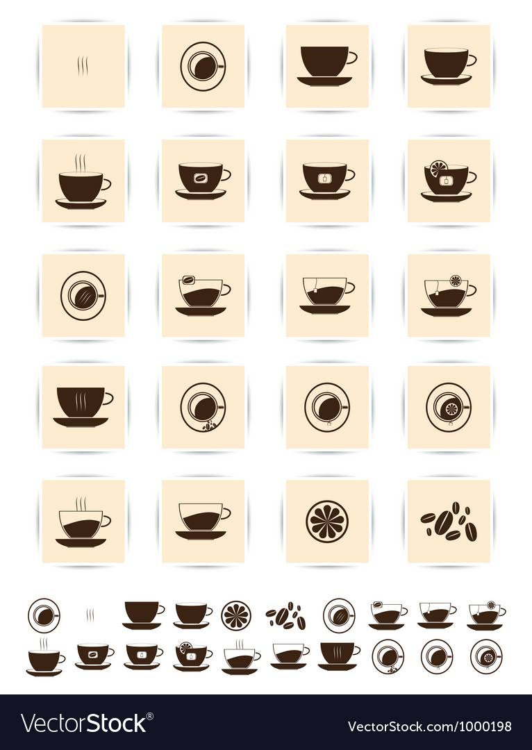 Brown coffee icons set cup cafe icon Royalty Free Vector