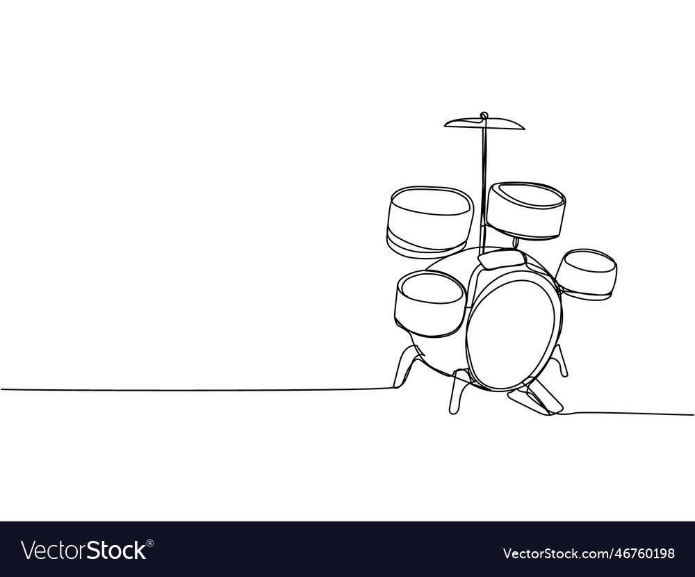 Drum Kit One Line Art Continuous Line Drawing Vector Image