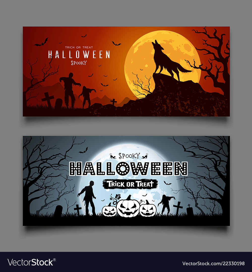 Happy Halloween Banners Collection On Moon Night Vector Image
