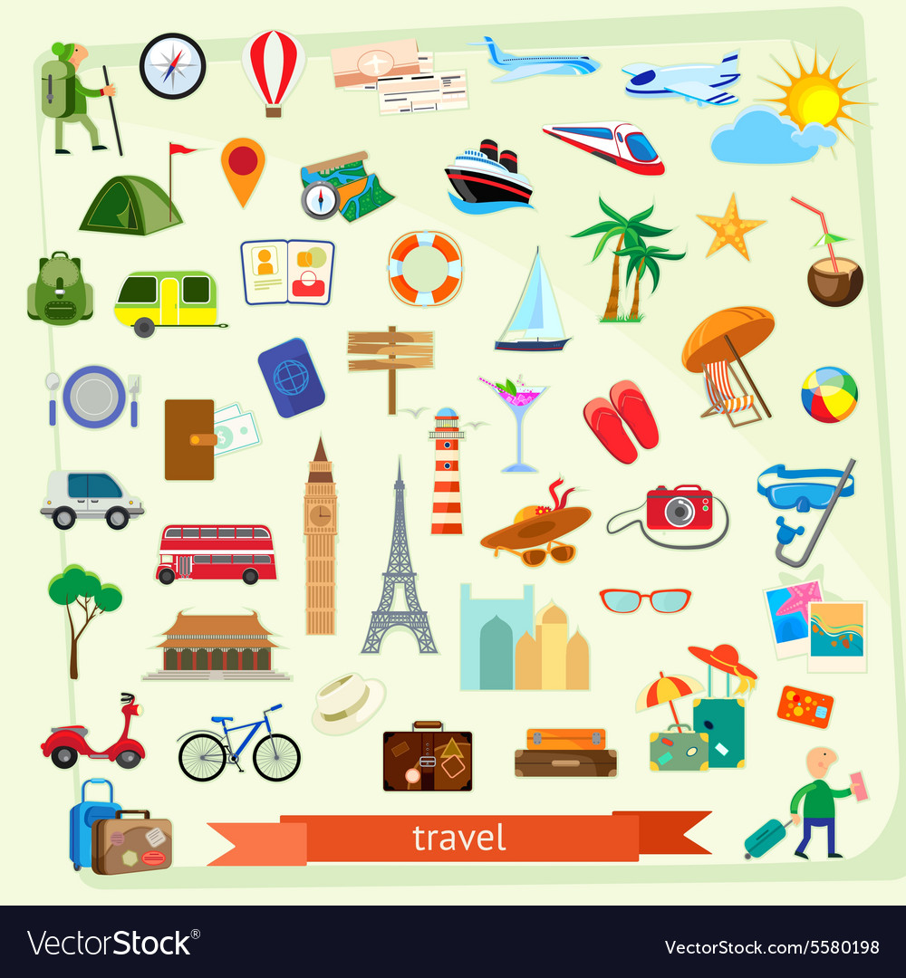 Travel icon set flat design Royalty Free Vector Image