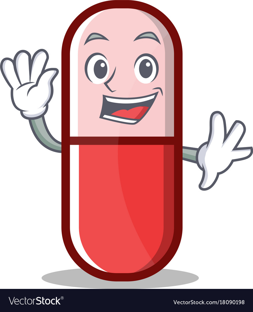 Waving Pill Capsule Cartoon Character Royalty Free Vector