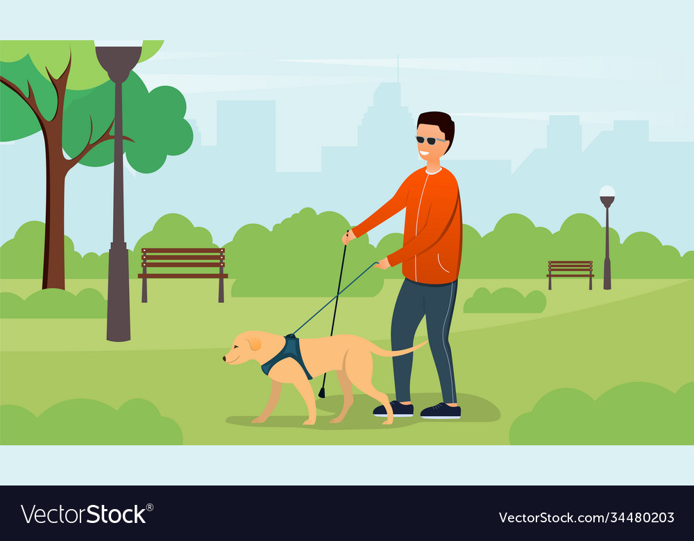 A blind man walking in park Royalty Free Vector Image