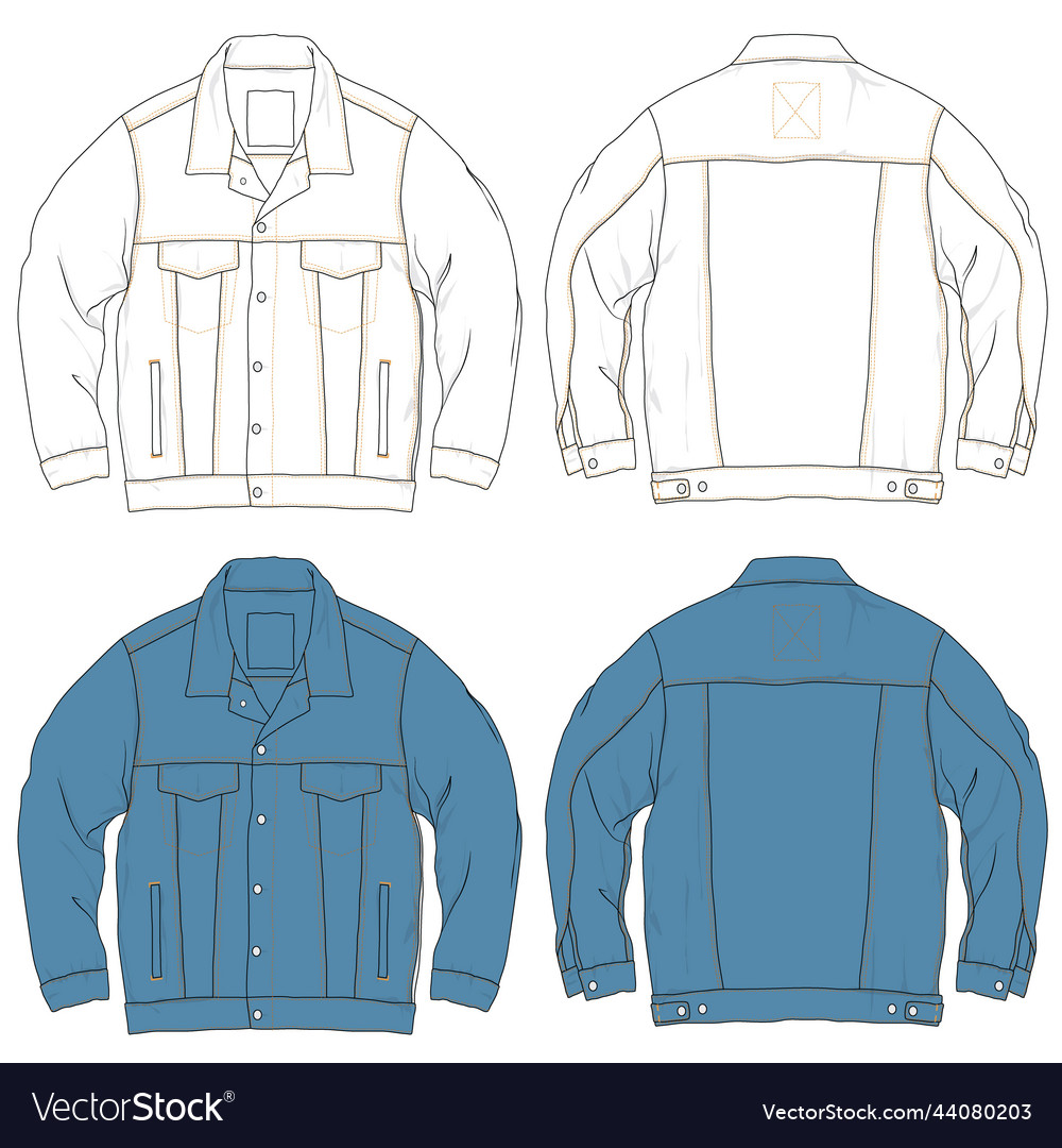 Blank denim jacket flat sketch fashion design mock