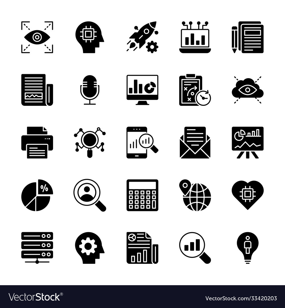 Business intelligence glyph icons Royalty Free Vector Image