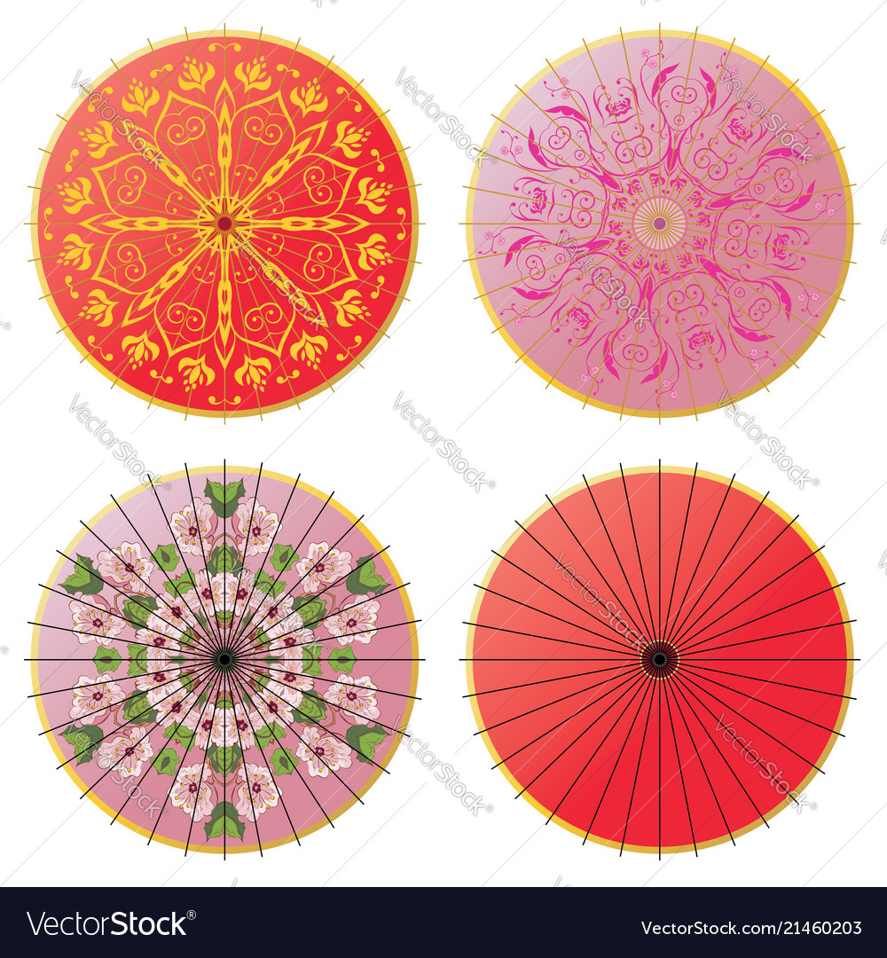 Japanese umbrella set Royalty Free Vector Image