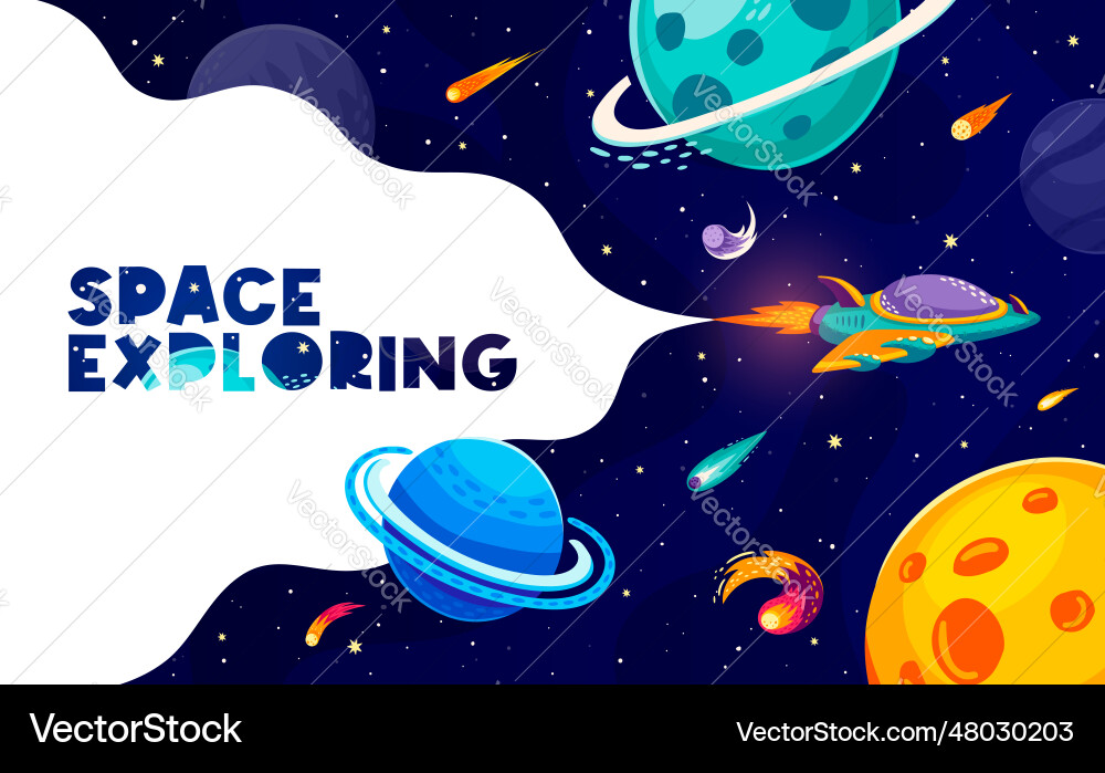 Space Exploring Cartoon Asteroids And Spaceship Vector Image