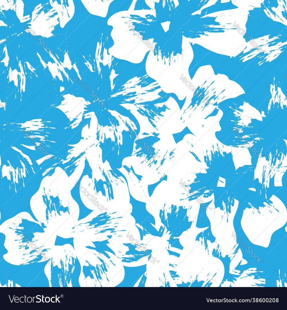 Blue floral brush strokes seamless pattern Vector Image