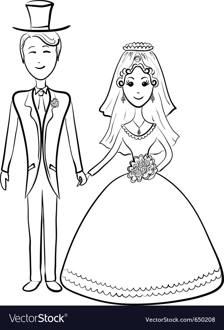 Bride and groom contours Royalty Free Vector Image