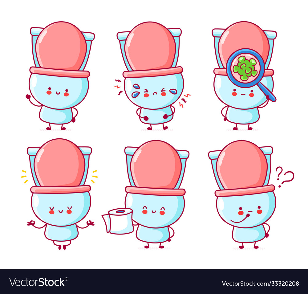 Cute happy funny toilet set collection Royalty Free Vector